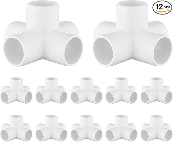 12-Pack 3/4" PVC Fittings 5 Way, Furniture Grade 3/4 Inch PVC Pipe Fittings 5 Way, UV Resistant, Fits SCH40 Pipe DIY Garden Shelves, Greenhouse, Shelf