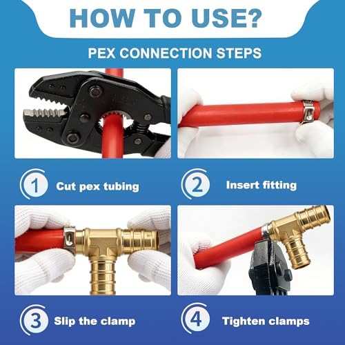 25 Pack 1/2" PEX Fittings,1/2" PEX Tee,Heavy-Duty Brass Crimp Fittings for PEX Pipes with Leak-Resistant Construction,1/2 Pex-B Fittings for PEX Piple Plumbing