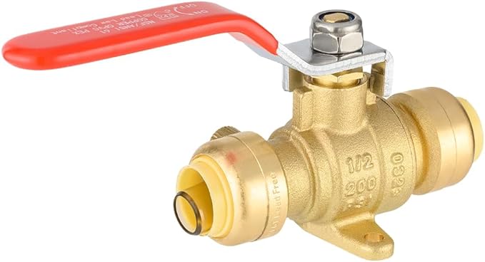 (Pack of 2) EFIELD 1/2 Inch Push-Fit Full Port Drop Ear Brass Ball Valve with Drain, Disconnect Clip Tool, UPC Certified,(PF-VALVE070-2PCS)