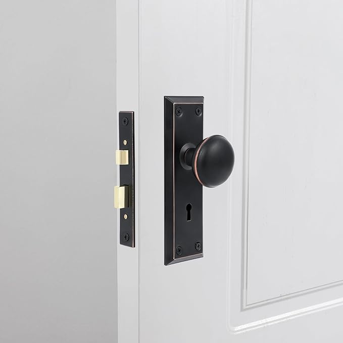 Mortise Lock Set Interior Door, Old Door Lock Replacement Parts, Antique Vintage Door Lock Hardware, Skeleton Keys and Reversible Latch, Mortise Lock Kit, Oil Rubbed Bronze Finish
