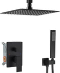 10 Inch Ceiling Mounted Shower System Rain Mixer Shower Combo Set Rainfall Shower Head System Matte Black Shower Faucet Rough-in Valve Body and Trim Kit Included