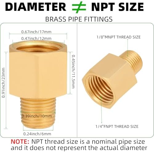Brass Pipe Fitting,1/8 Inch NPT Male to 1/4 Inch NPT Female Brass Pipe Hose Tube Fitting 1/8'' Male NPT to 1/4'' Female NPT Reducer Adapter 5pcs (1/8 npt male x 1/4 npt female)
