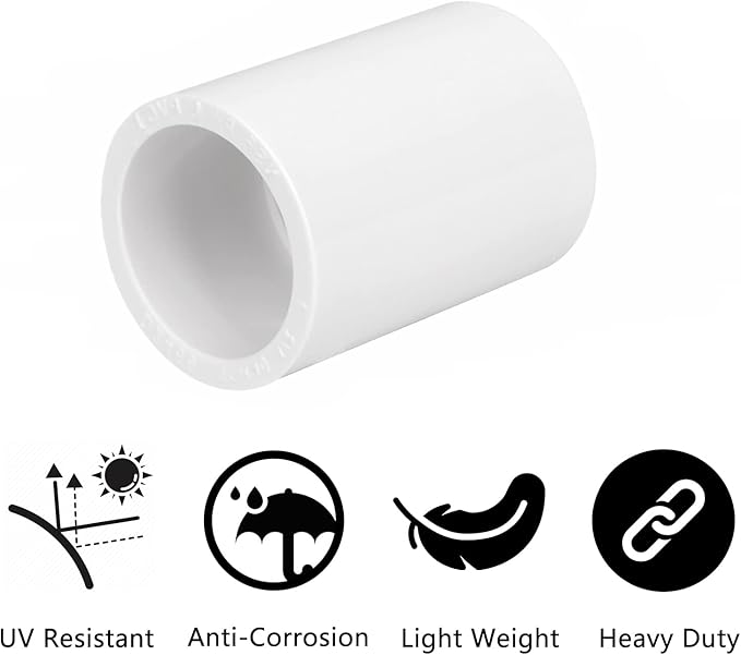 20 Pack 1/2" PVC Pipe Coupling Adapter Pipe Fitting Connector (Socket x Socket), Furniture Build Grade SCH40 1/2 Inch PVC Pipe Slip Socket Connectors for Home or Industrial Use, White