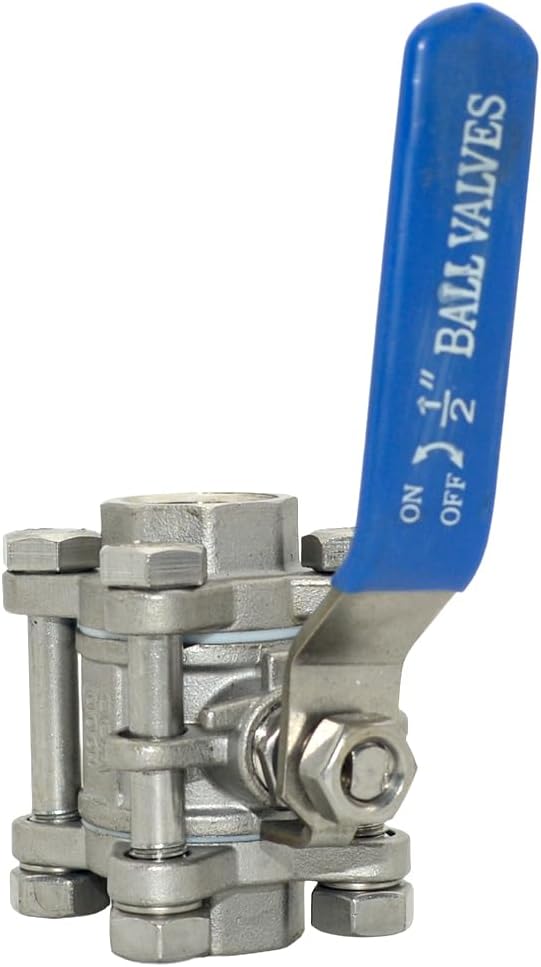 Ball Valve NPT Thread - Stainless Steel 304 Female 3-Piece Full Port(1/2'')
