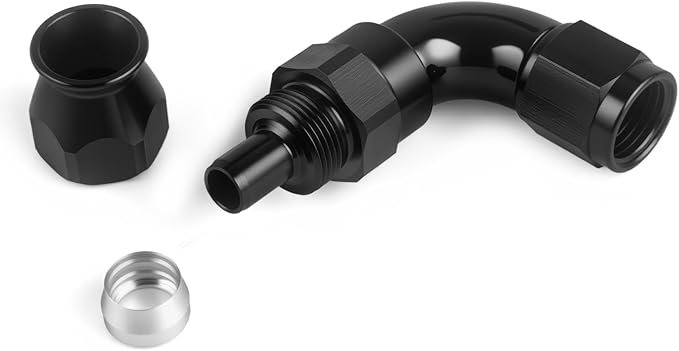 8AN PTFE One Piece Full Flow Hose End Fitting 90 Degree Swivel Only for PTFE Hose Aluminum Black 2PCS