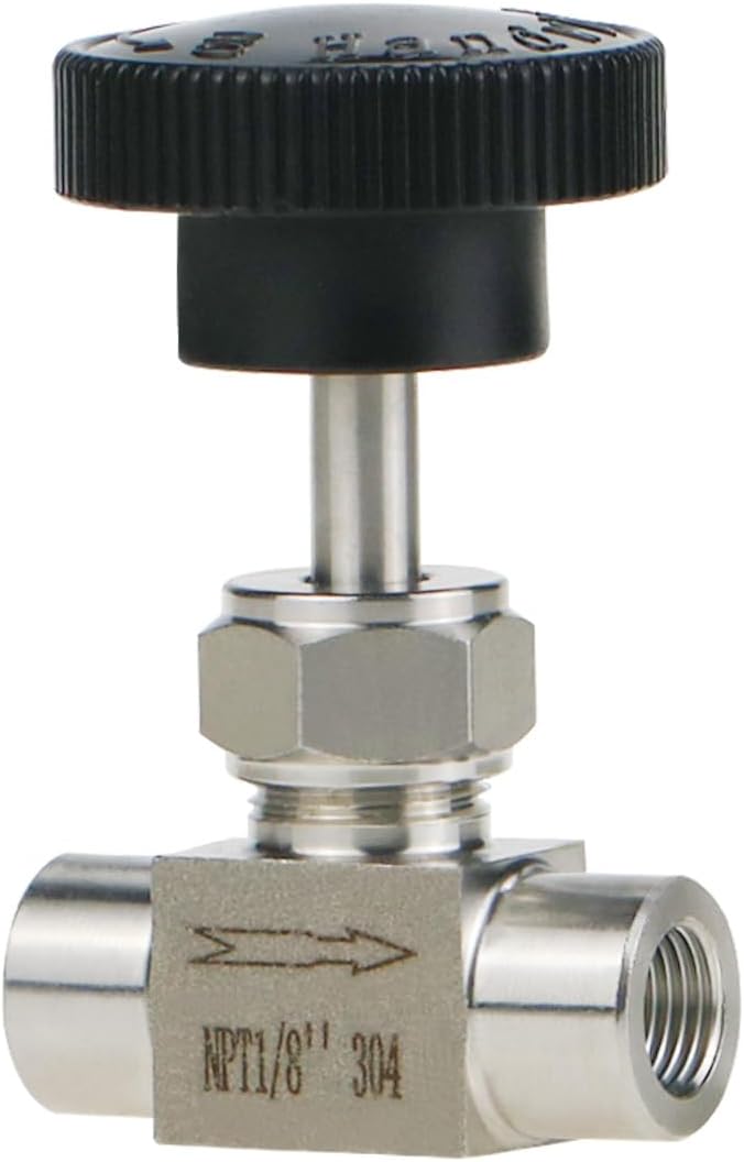 Angry Pony Stainless Steel 304 NPT FNPT 1/8 female Straight Needle Valve, High Pressure Hydraulic Flow Control Valve for Water Oil Gas Systems, 900 PSI
