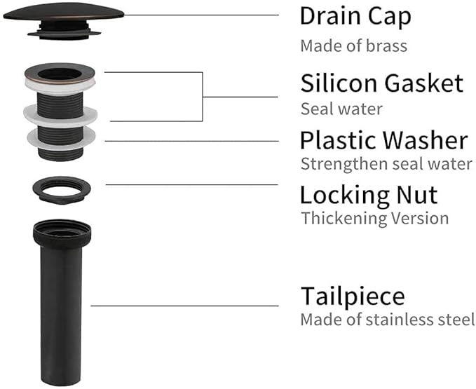 Bathroom Sink Drain Vessel Sink Pop Up Drain Without Overflow Black Commercial Vanity,Brass Metal Fits Standard Bathroom Sink Hole 1-1/2" to 1-3/4"