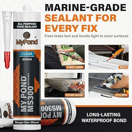 MS300 Marine Sealant Clear, Window Sealer, Pond Sealer for Leaks Concrete Glass Metal, MS Polymer Adhesive 4x Stronger than Aquarium Silicone Caulking, Pond Liner Adhesive, Clear Sealant, 300ml