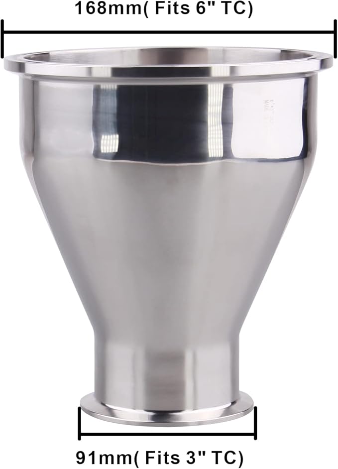 DERNORD Sanitary Fitting Reducer Fitting SUS304 Tri Clamp Ferrule Style 6" Tube OD to 3" Tube OD