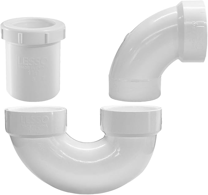 Adjustable White P Trap with Threaded Adapter Ring,1-1/2" Leak & Odor Proof Drain Kits for Bathroom/Kitchen/RV Sink Drain, easy install Clean p Trap