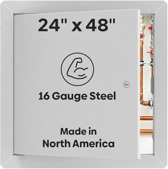 Best 24" x 48" Universal Access Panel – Flush Steel Door with Exposed Flange for Walls or Ceilings, 16-Gauge Cold Rolled Steel Frame, Screwdriver Cam Latch, White Powder-Coat Primer Finish, BA-UAP