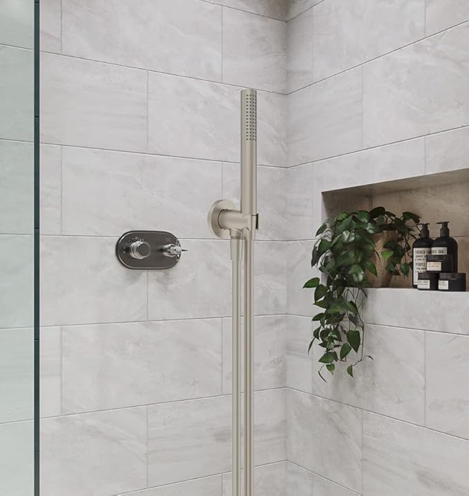 Aquaiaw Wall Supply Elbow with O-Ring Flange, Tapered 1/2 NPT Female Inlet, Solid Brass Wall Union W/Handshower Holder, Round Supply Elbow W/Hand Shower bracket, PVD Brushed Nickel, G1/2 Outlet