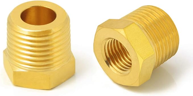 Brass Reducer Hex Bushing, 3/4" Male NPT to 1/2" Female NPT, Reducing Pipe Adapter Fitting (Pack of 2)