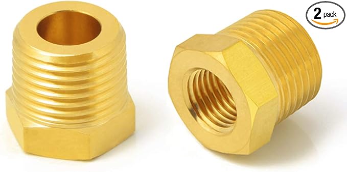 Brass Reducer Hex Bushing, 1" Male NPT to 3/8" Female NPT, Reducing Pipe Adapter Fitting (Pack of 2)