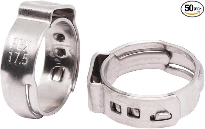 Stainless Steel 304 Pex Crimp Ring Clamp, Hose Pex Fitting Clamps (1/2 Inch, 50pcs)