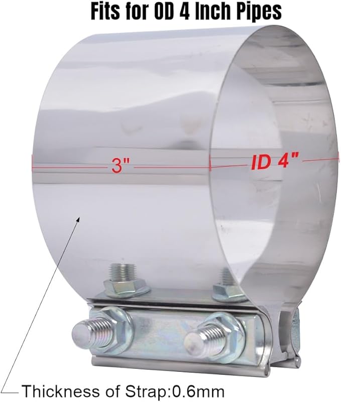 4" Stainless Exhaust Clamp, ID 4 Inch Butt Lap Joint Muffler Band Clamp Sleeve
