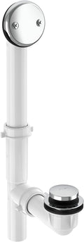 1-1/2"" White Tubular Bath Drain Kit with Tip-Toe Bath Drain Stopper, Touch-Toe Tub Drain, Tip Toe Bathtub Drain Waste and Overflow With Plug and Bathtub Overflow Drain Cover (Plated Chrome)