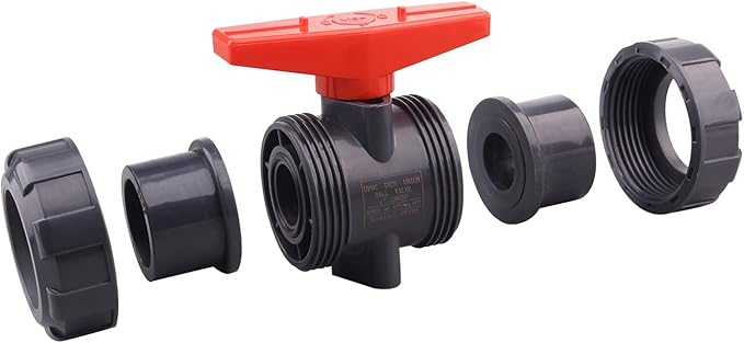 DERNORD 2 Pack PVC True Union Ball Valve with Full Port, EPDM O-Rings, and Reversible PTFE Seats,Rated at 200 PSI (1 inch Socket)
