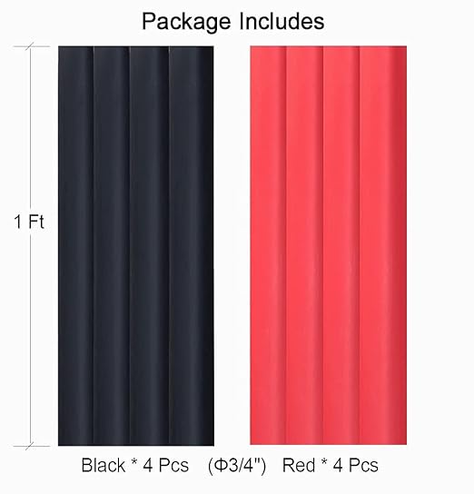 8 FT Diameter 3/4 Inch 3:1 Heat Shrink Tubing Dual Wall Adhesive Lined Marine Grade Electrical Cable Heat-Shrink Insulation Wrap Tube(Black-4Ft, Red-4Ft)