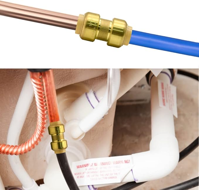 2 Pack Push-to-Connect Plumbing Fittings, 1/2" Pushfit Straight Fittings with Disconnect Clip for Copper, PEX, CPVC Pipe