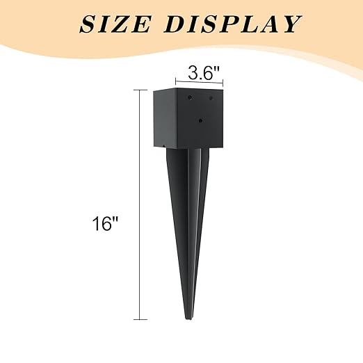 6 Pcs 4"x4" Fence Post Anchor Ground Spike,(Internal 3.6"x3.6"),Metal Post Stake Ground 16" with Black Powder-Coated,Fence Stakes Post Base for Deck,Fence,Porch,Railing,Mailbox