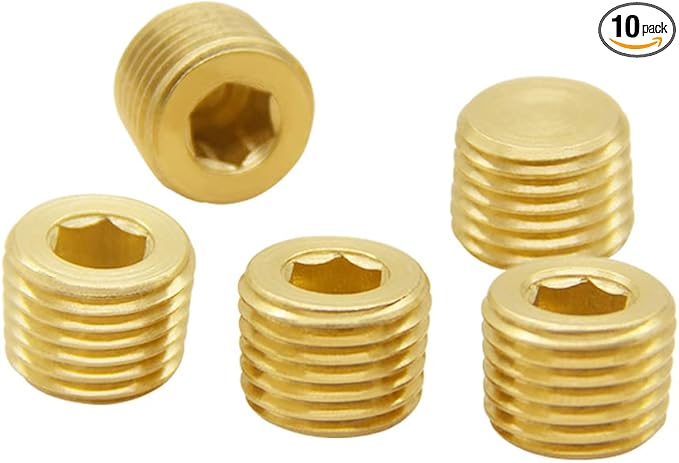 Hooshing 10PCS 1/4 inch NPT Pipe Plug Internal Hex Thread Socket Solid Brass for Closing the End of Pipe