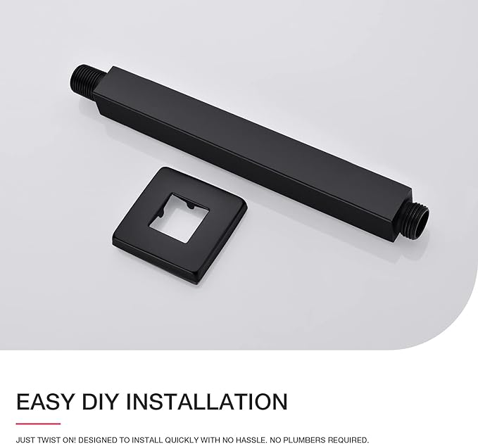 Matte Black Shower Arm with Flange Ceiling Mounted 8 Inch Square Extension Pipe for Overhead Rainfall Shower Head, Stainless Steel