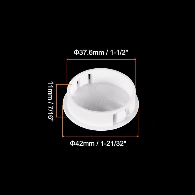 uxcell 1-1/2" Plastic Hole Plugs, 16Pcs Flush Type Panel Round Snap in Fastener Knockout Locking Plugs for Furniture Insert End Caps Panels, White