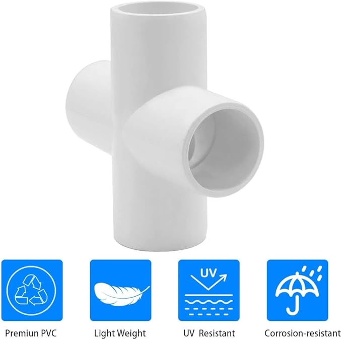 YSIL 1 Inch PVC Fittings 4 Way Cross Elbow Furniture Grade Connectors for 1" Sch 40 PVC Pipes(5 Pack)