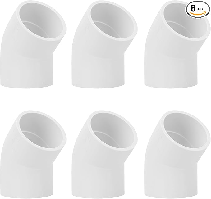 6Pack 1-1/2" 45 Degree PVC Elbow Pipe Fitting Connector (Socket x Socket) Furniture Build Grade SCH40 1.5 Inch 45 Degree Elbow PVC Corner Adapter for Home Sewer Plumbing Water Line