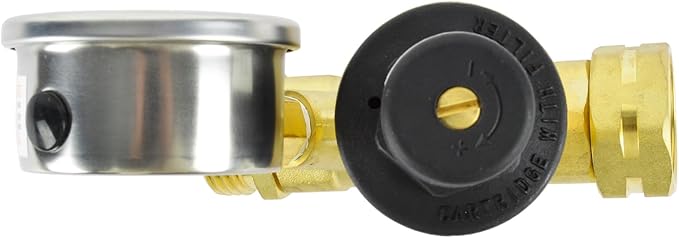 HYDRO MASTER Water Pressure Regulator Brass Valve with Gauge for RV Camper, Pressure Range 0-160PSI / 0-11Bar