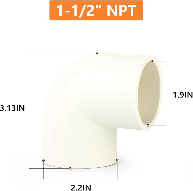 GASHER 8PCS PVC Pipe Fitting 1-1/2" PVC 90 Degree Elbow, Furniture Grade Pipe Socket Fittings, For Home or Industrial