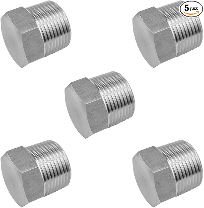 SDTC Tech 5-Pack Hex Head Pipe Plug Fittings 1/4" NPT Male Thread 304 Stainless Steel Socket Connector