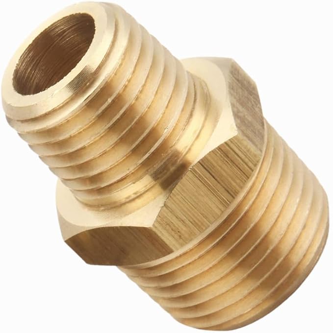 3/8 Inch Male to 1/4 Inch Male NPT Hex Nipples Reducer Adapter, NPT Brass Pipe Fittings Adapter, Brass Reducer Pipe Extension Connector, 0.625" OD × 0.5" OD, 5 Piece