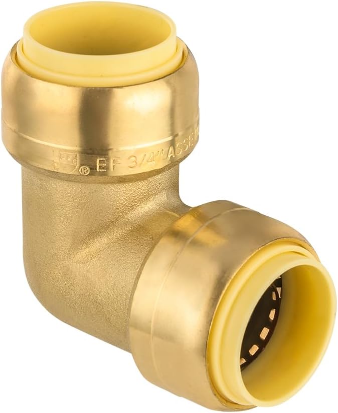 (Pack of 50) EFIELD 3/4-inch 90-Degree Elbow, Push-Fit Brass Fittings to Connect Copper, PEX, CPVC Pipe with 1/2" Disconnect Clip (50, 3/4-inch),(PF-UNI012-50PCS)