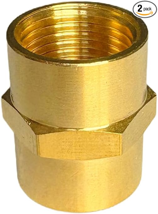 3/8" Female Threaded Hex Nipple Brass Coupling NPT Pipe Fitting Pipe Adapter Straight Connectors for Air, Gas, Oil, Fuel, Propane Pack of 2