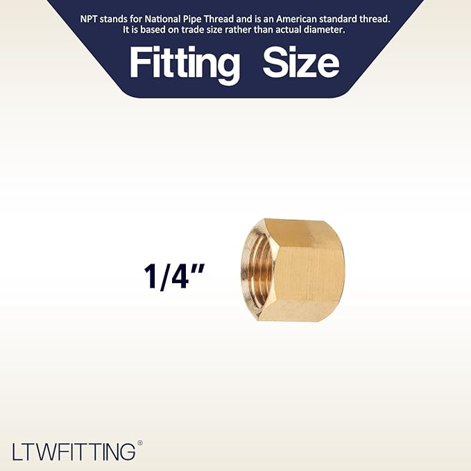 LTWFITTING 1/4-Inch Brass Compression Nut,Brass Compression Fitting(Pack of 25)