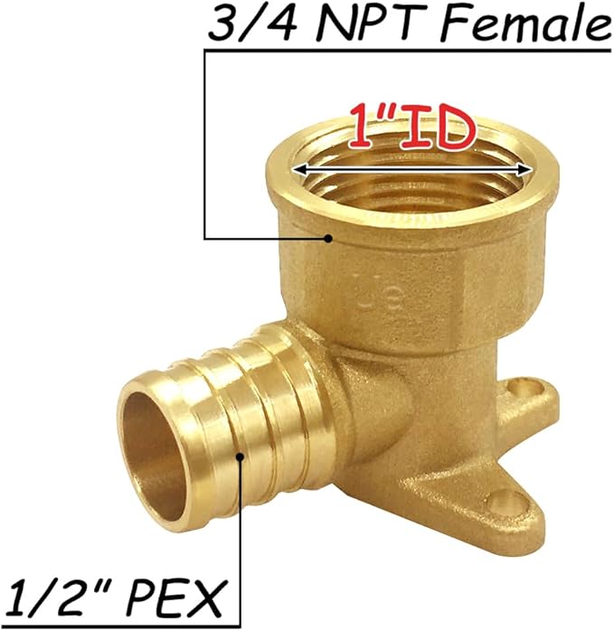 3PCS LF Brass 1/2 Inch PEX Barb to 3/4 NPT Female with Drop Ear 90 Degree Elbow Coupling Pipe Crimp Fitting