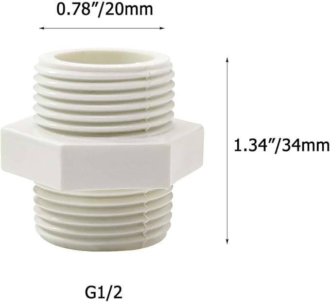 10 PCS 1/2 Inch PVC Fittings Hex Nipple G1/2 Male to Male Thread Connector Coupling Adapter