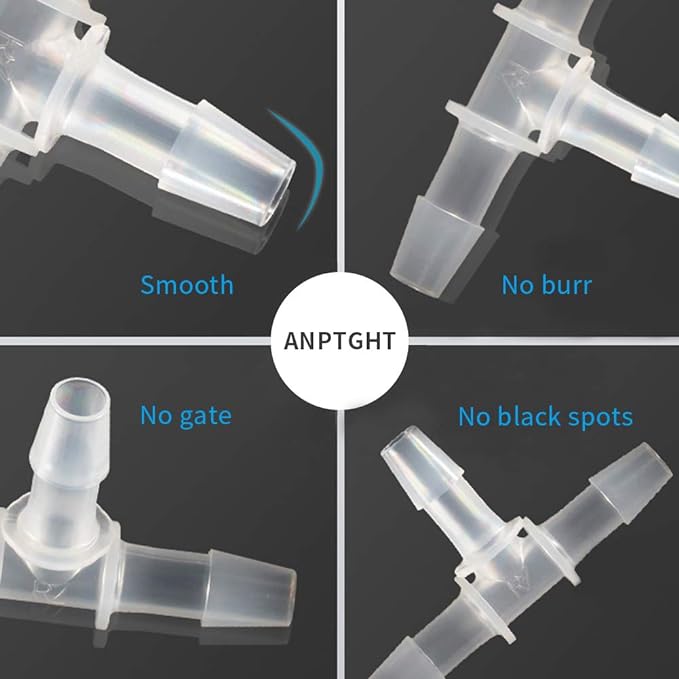 3/8" Tee Fitting Equal Barb 3 Way Hose Barb Adapter for Fuel Gas Liquid Air (Pack of 5)