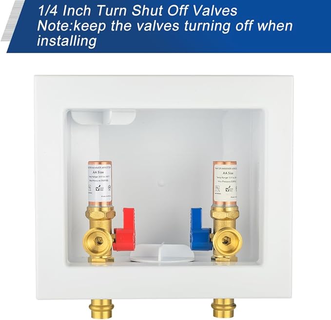 EFIELD Washing Machine Outlet Box, 1/2-inch Copper Press Inlet with Center Drain with Copper Water Hammer Arrestor,(WM057)