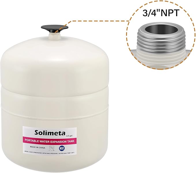 Solimeta 4.5 Gallon Potable Water Expansion Tank With Adjustable Wall Mounting Bracket