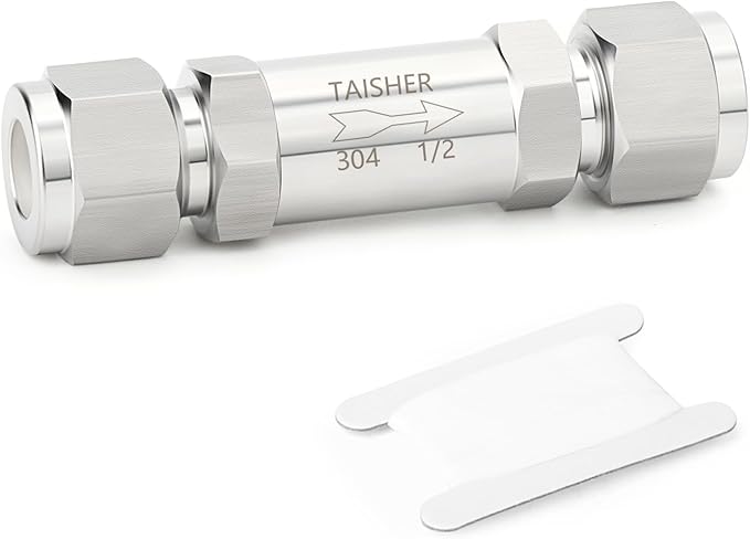 TAISHER 1PCS 304 Stainless Steel 1/2" Tube OD Check Valve(Ferrule Silver Plated),Backflow Prevention,One Way Non-Return Check Valves