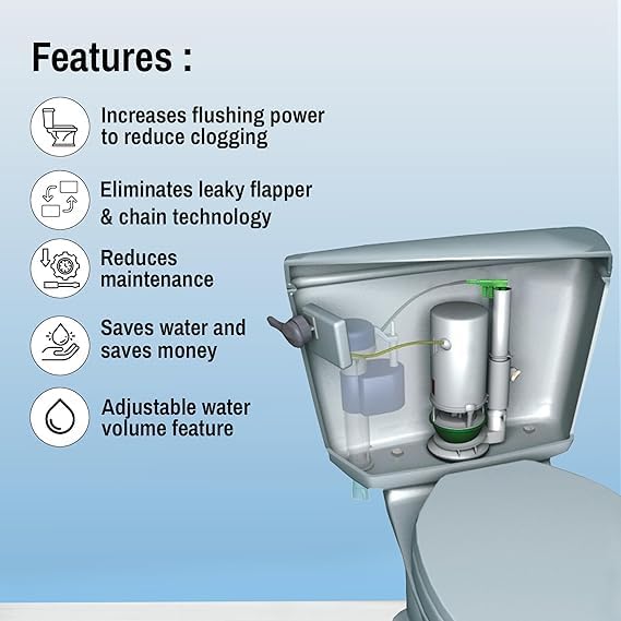 2 INCH FLAPPER AND CHAIN ELIMINATOR QUICK CONNECT VALVE CONVERSION KIT AND OVERFLOW WATER CONSERVER - WITH HANDLE