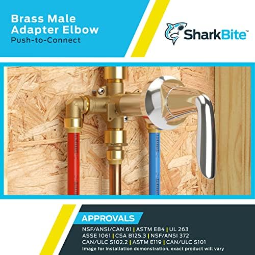 SharkBite 1/2 Inch 90 Degree Male Adapter Elbow, Pack of 6, Push to Connect Brass Plumbing Fitting, PEX Pipe, Copper, CPVC, PE-RT, HDPE, U280LF