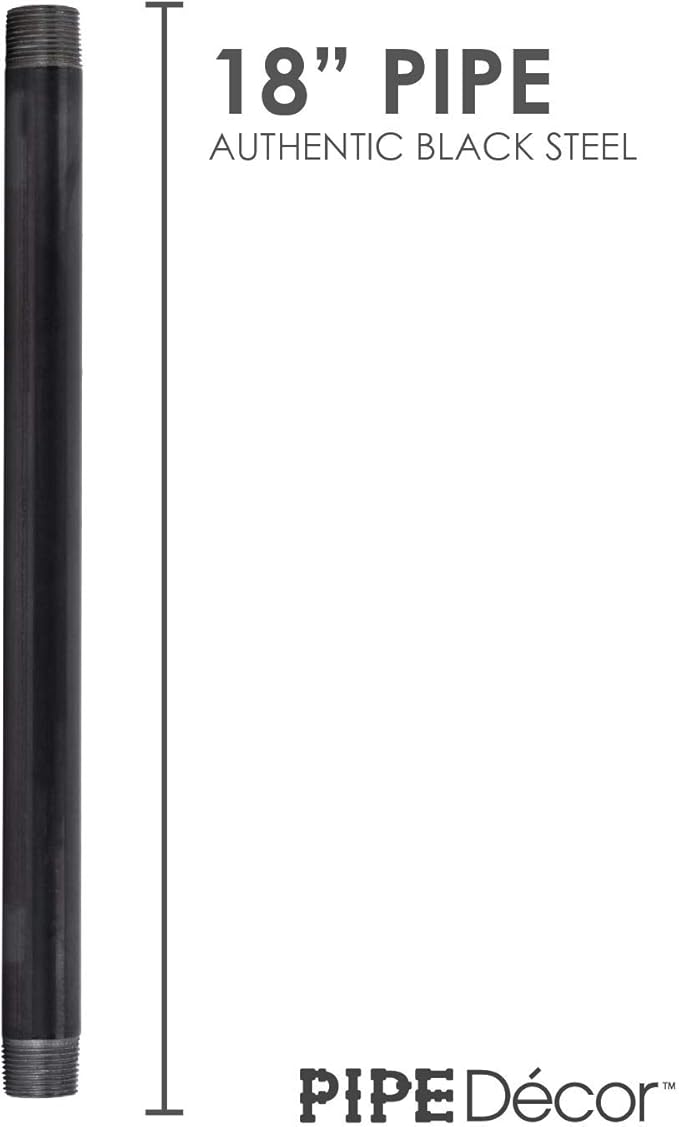 PIPE DECOR 1" x 18" Black Steel Plumbing Pipe, 4-Pack, Pre Cut Connector, Industrial Steel Grey Fits Standard One Inch Threaded Black Malleable Iron Fittings, Build Vintage DIY Furniture