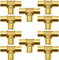 10 Pack 3/4" PEX Fittings, Brass Tee Fittings