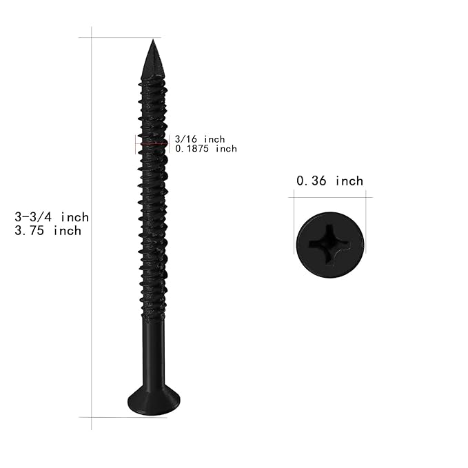 WenSilon(100 PCS) 3/16" x3-3/4 Black Concrete Screw Anchor Black Flat Head for Anchoring to Masonry, Block or Brick Stucco
