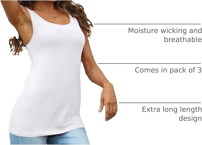 H HIAMIGOS Womens 3 Packs Long Tank Tops Stretchy Cotton Sleeveless Camisole Undershirts Layering Workout Yoga Camis