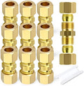 GASHER 10PCS Brass Compression Tube Pipe Fitting Connector, 1/4" Tube OD x 1/4" Tube OD Connector